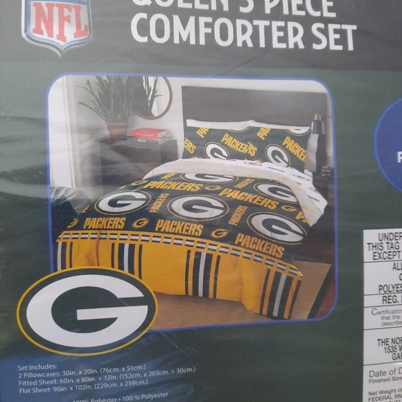 Green Bay Packers NFL Queen 5 Pc Comforter Bedding Set Fitted Flat Sheets 2020 - Picture 2 of 3